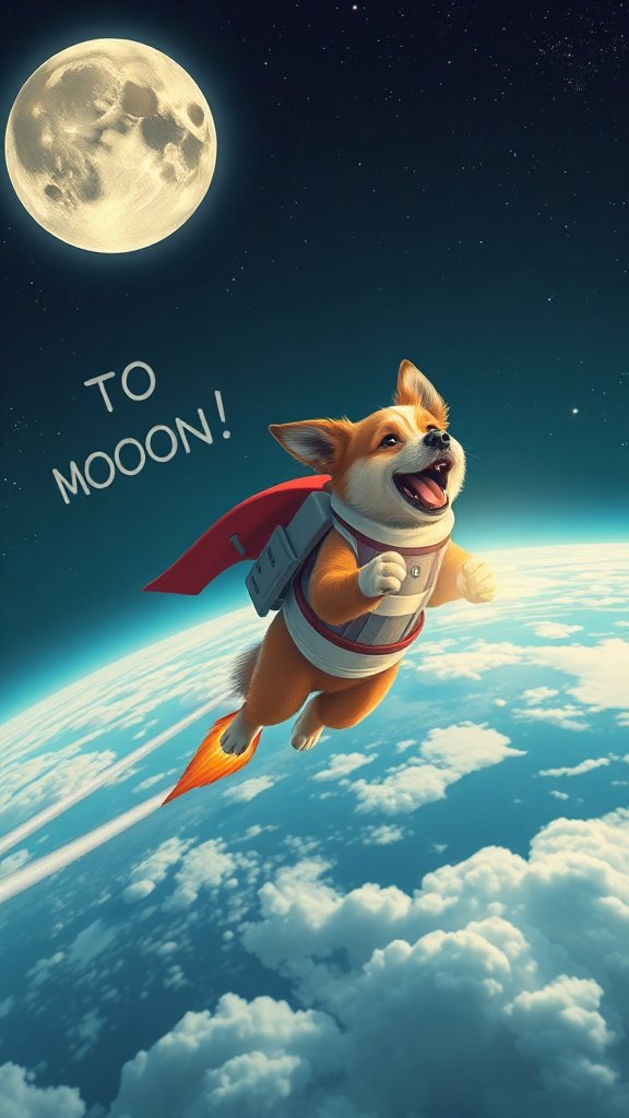 a dog flying in the sky as a rocket