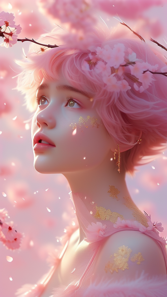 Pink sakura petals softly falling on a dreamy pastel pink