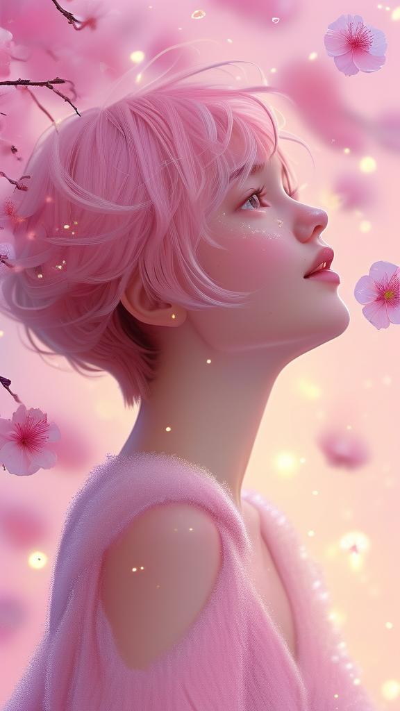 Pink sakura petals softly falling on a dreamy pastel pink
