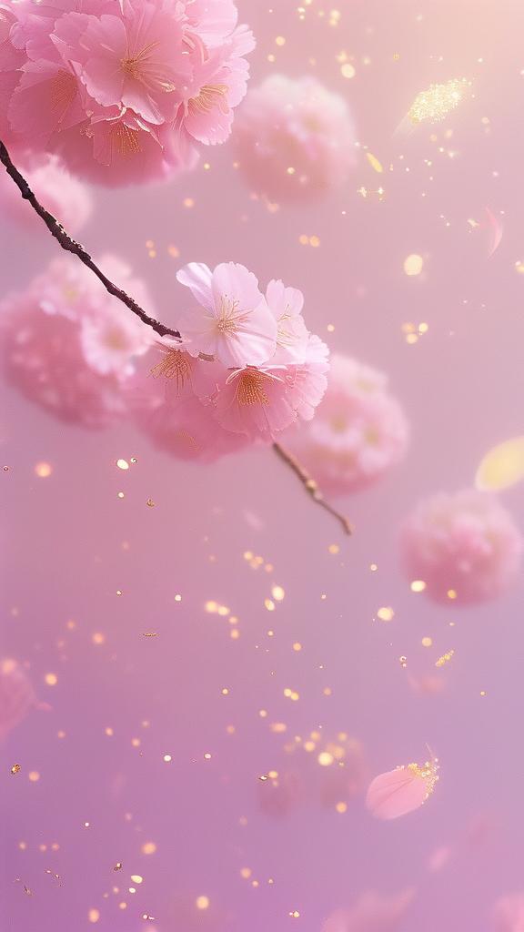 Pink sakura petals softly falling on a dreamy pastel pink