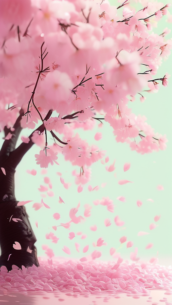 Pink sakura petals softly falling on a dreamy pastel pink