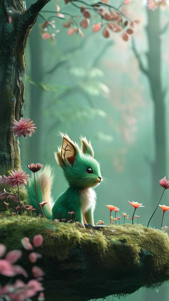 Soft and cute forest green wallpaper with enchanting flowers and