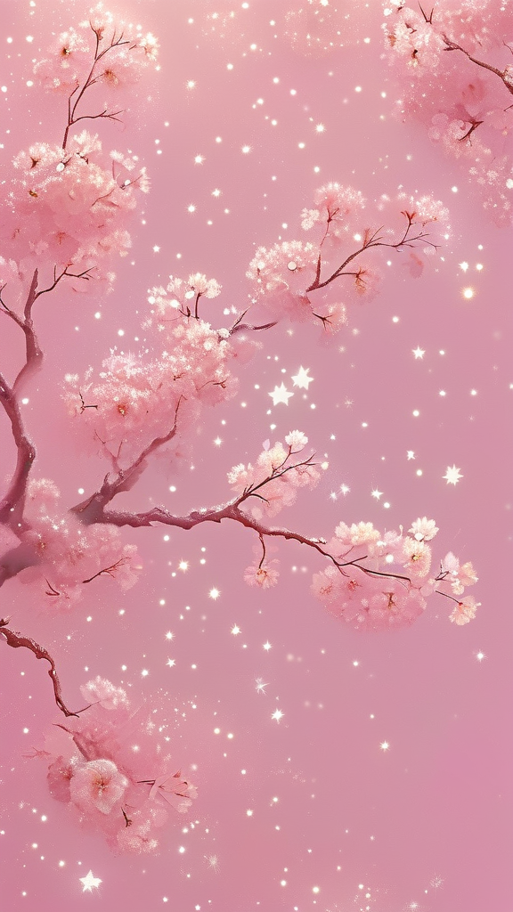 Enchanting aesthetic pink wallpaper with soft pastel tones, delicate cherry