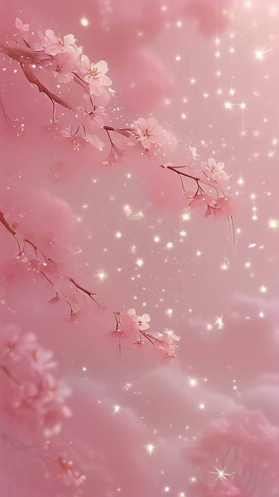 Enchanting aesthetic pink wallpaper with soft pastel tones, delicate cherry