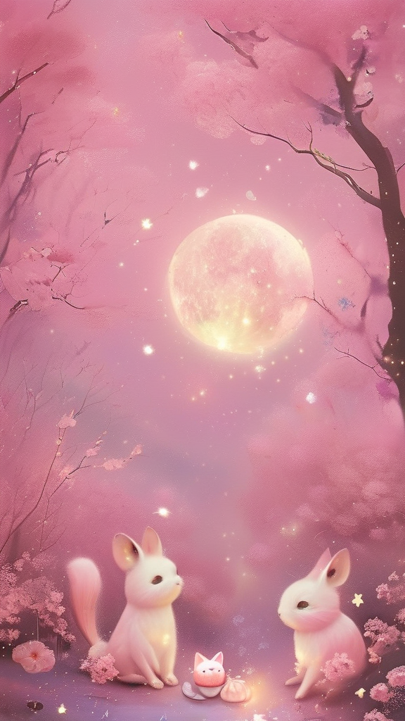 Enchanting aesthetic pink wallpaper with soft pastel tones, delicate cherry