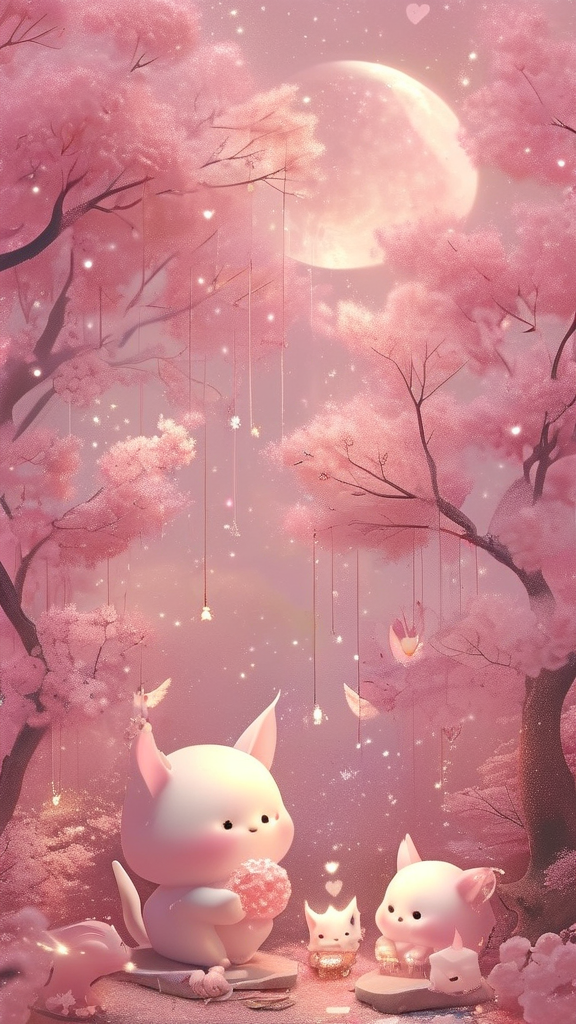 Enchanting aesthetic pink wallpaper with soft pastel tones, delicate cherry