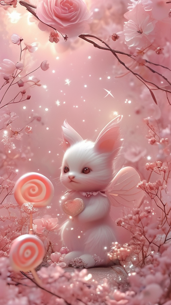 Enchanting aesthetic pink wallpaper with soft pastel tones, delicate cherry