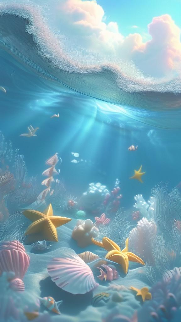 Soft and dreamy ocean blue wallpaper with waves, sparkling sunlight,