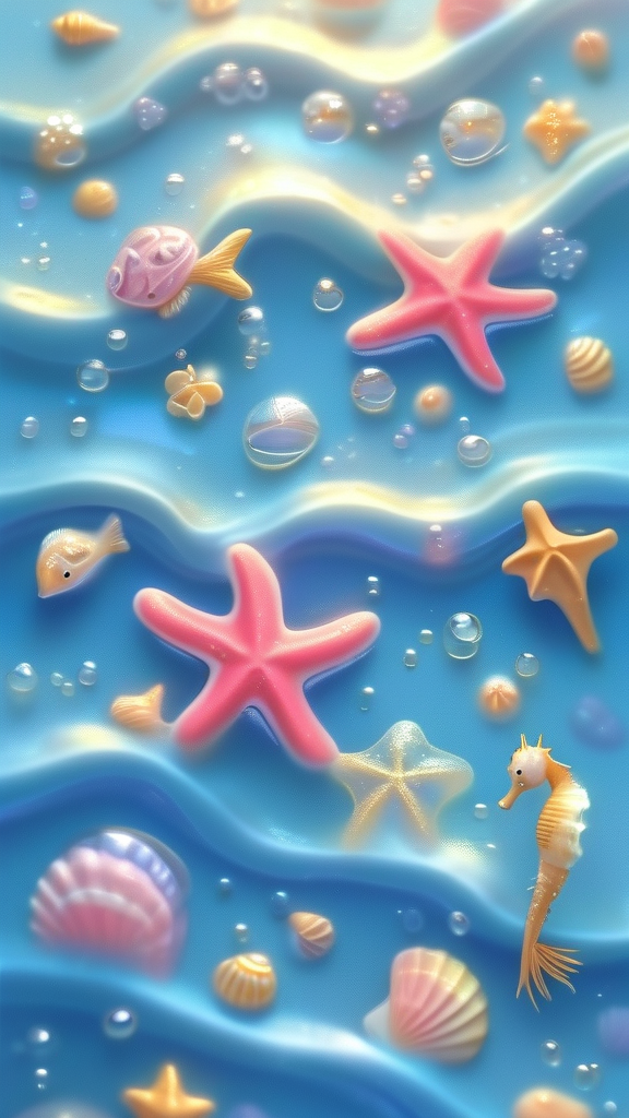 Soft and dreamy ocean blue wallpaper with waves, sparkling sunlight,