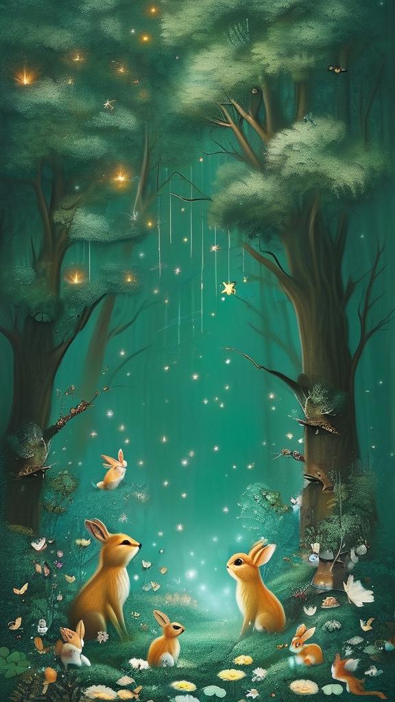 A serene forest green wallpaper with soft, misty light filtering