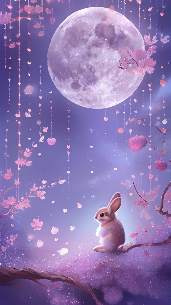 an adorable little bunny and fluttering cherry blossoms